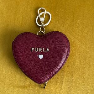 NWT Furla Classic Heart Leather Coin Purse Keychain Moonstone Pink WR00301BX0306
